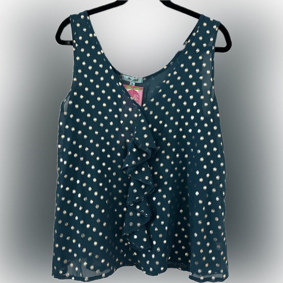 Top Polka Dots Teal with Gold Medium - Picture 1 of 2